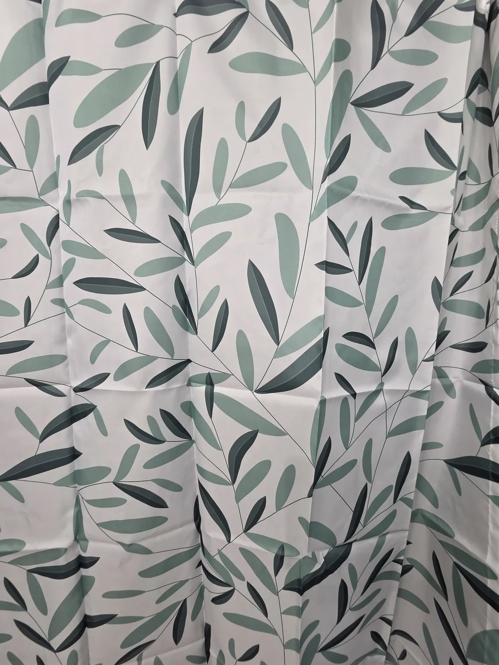 Leaf Print Shower Curtain in Sage and Dark Green